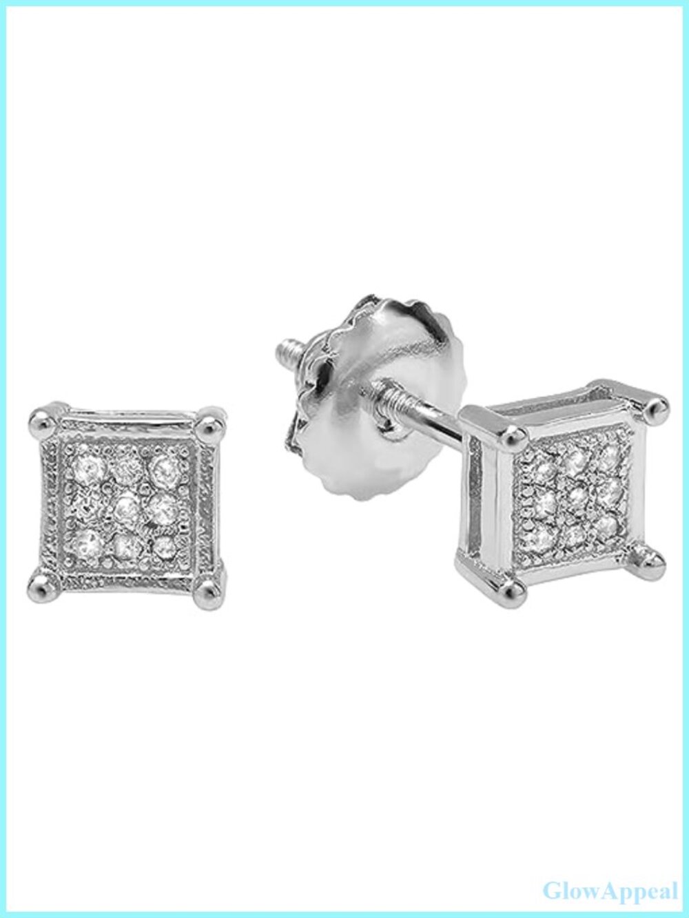 Natural Diamond Square Stud Earrings 925 Sterling Silver Screw Back
